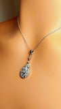 14k Real Solid White Gold Diamond Tear drop or Rain Necklace for women