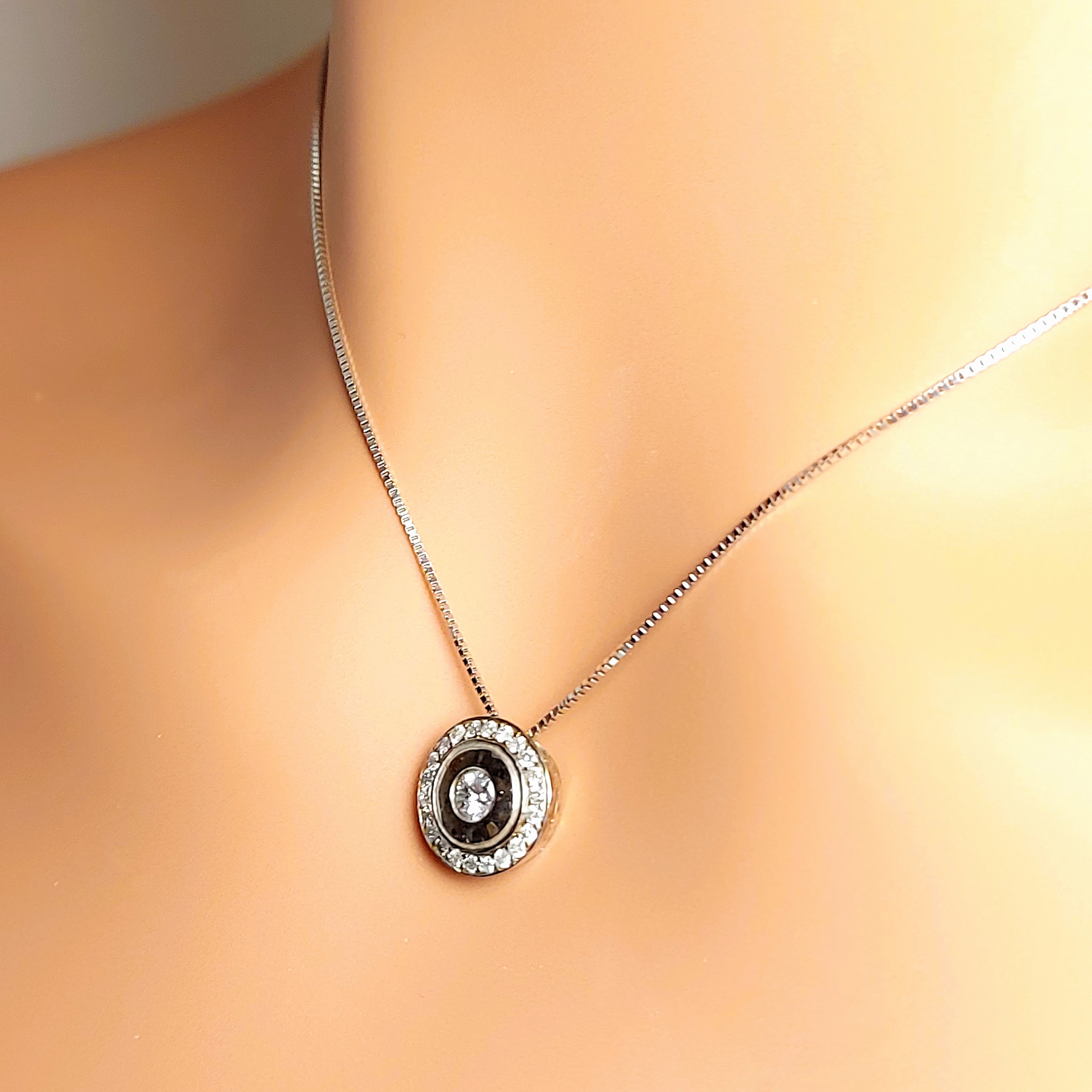 14k Real Solid White Gold with Round Pendant and Real Natural Diamonds for women