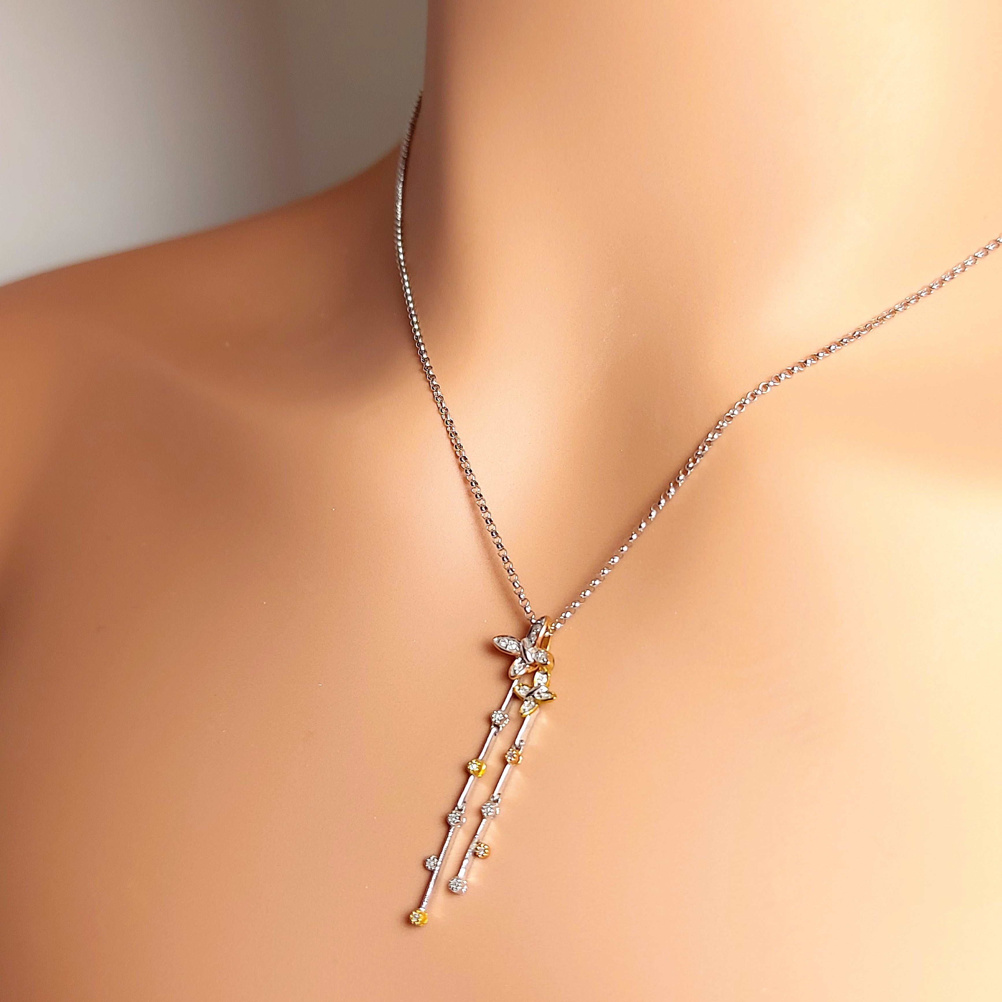 14k Real Solid White Gold Flower Necklace with natural diamonds for women