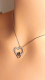 14k Real Solid White Gold Double Heart Necklace with Natural Diamonds for Women