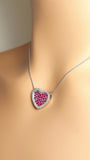 14k Real Solid White Gold Heart Necklace with Natural Diamonds and Ruby stones for women