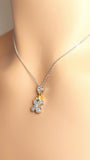 14k Real Solid White Gold Flower Necklace with Natural Diamonds, Necklace for women