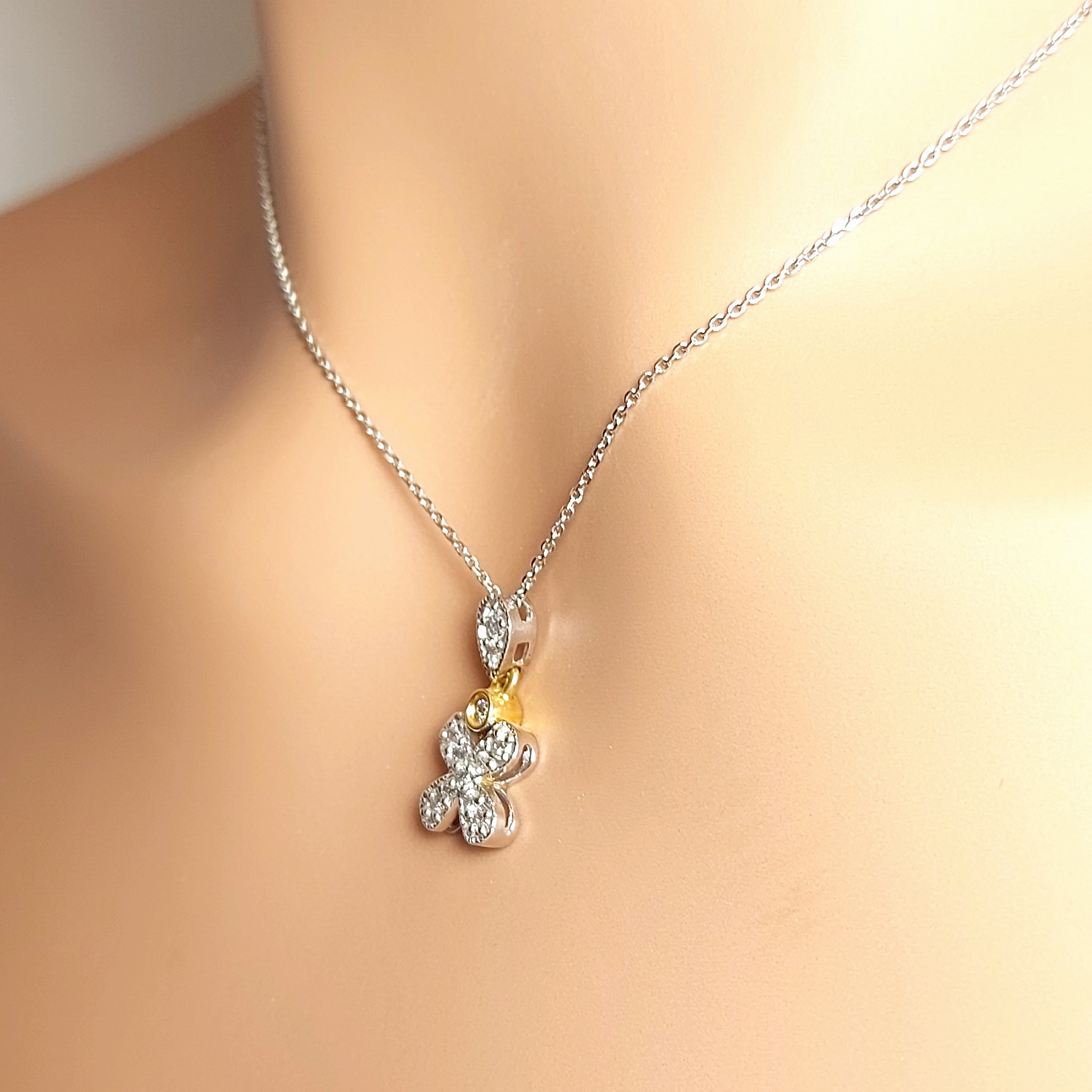 14k Real Solid White Gold Flower Necklace with Natural Diamonds, Necklace for women