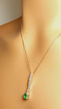 14k Real Solid Gold Necklace with Natural high quality Oval Emerald and Diamonds for women