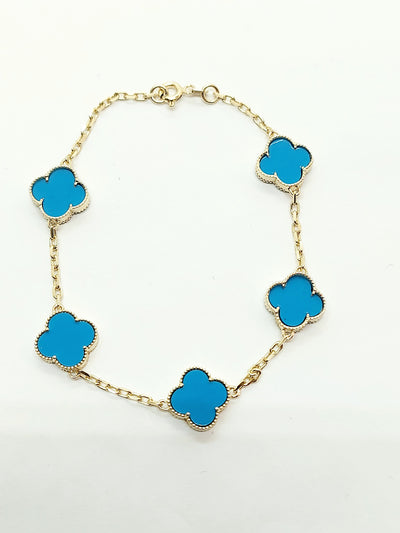 10k Gold Clover leaf Blue cyan Bracelet