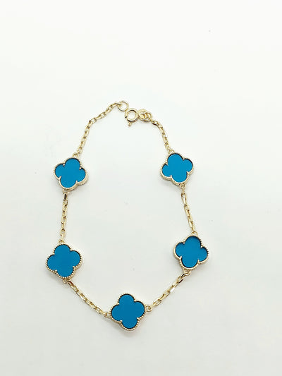 10k Gold Clover leaf Blue cyan Bracelet