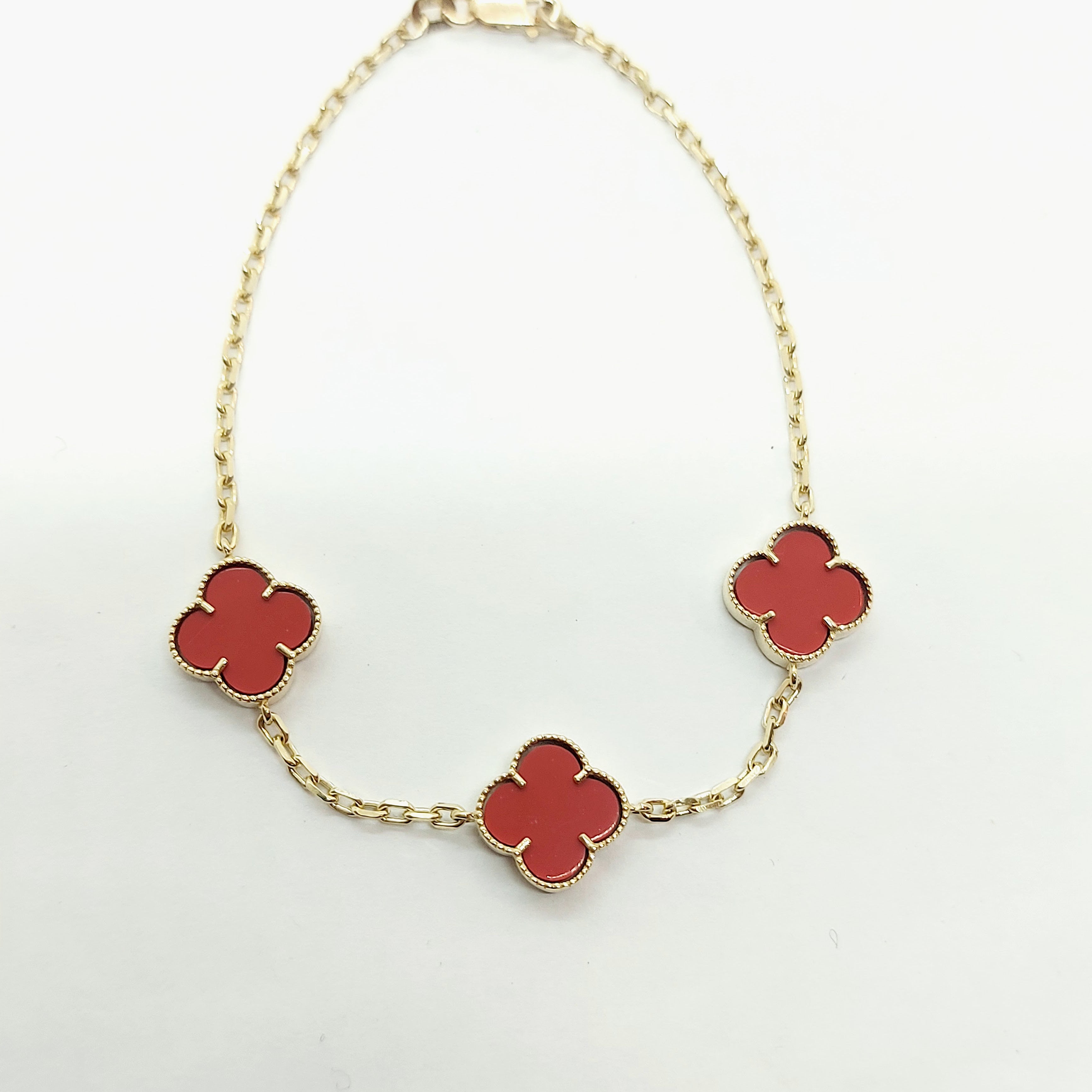 Bracelet feuille de trèfle rouge en or 10K