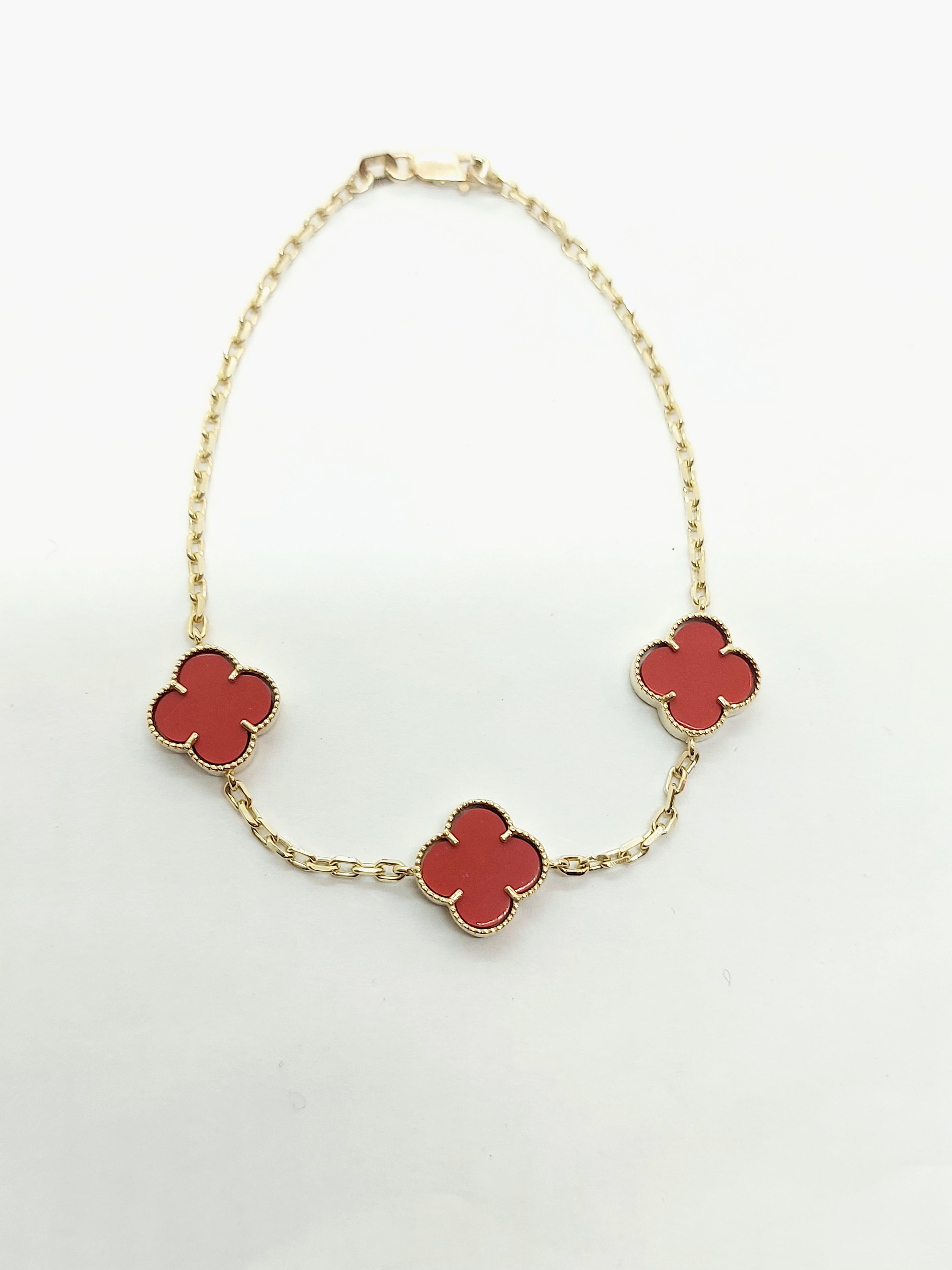 10k Gold Red Clover Leaf Bracelet