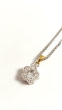 Pendentif fleur en or blanc 18 carats massif avec pierres CZ