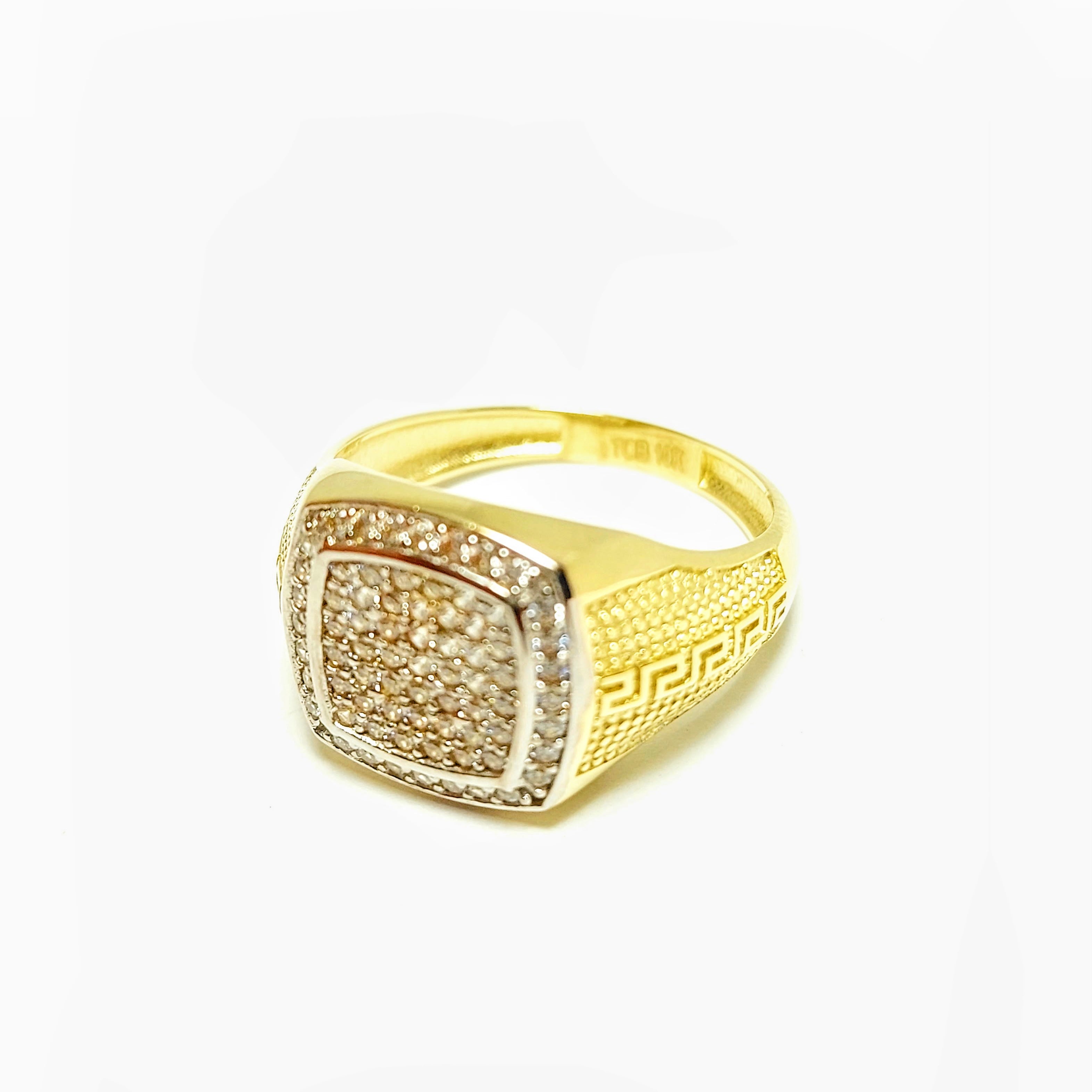 Bague en or 10 carats avec motif méandre et zircone cubique