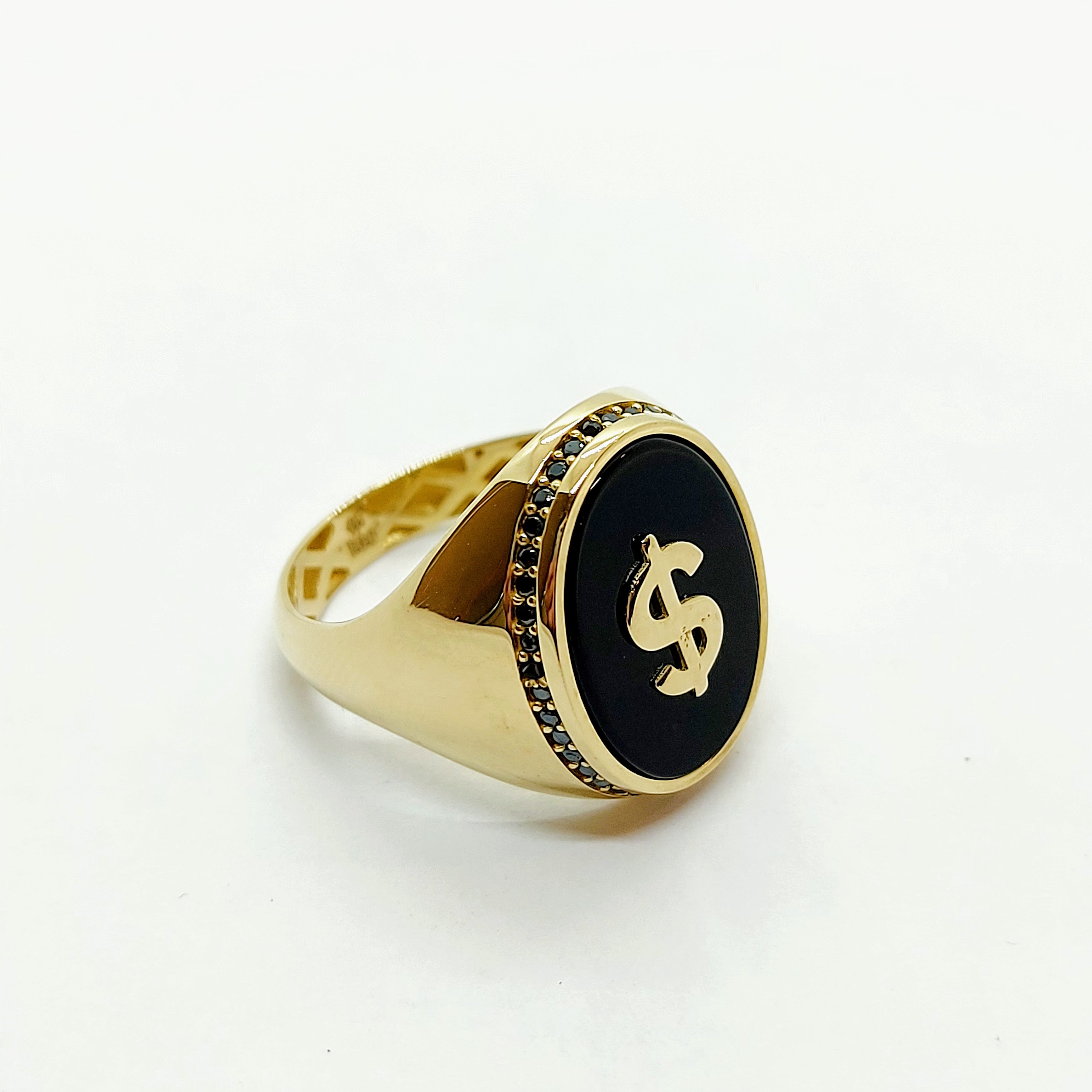 Bague Chevalier en Or 10K Onyx avec signe Dollar