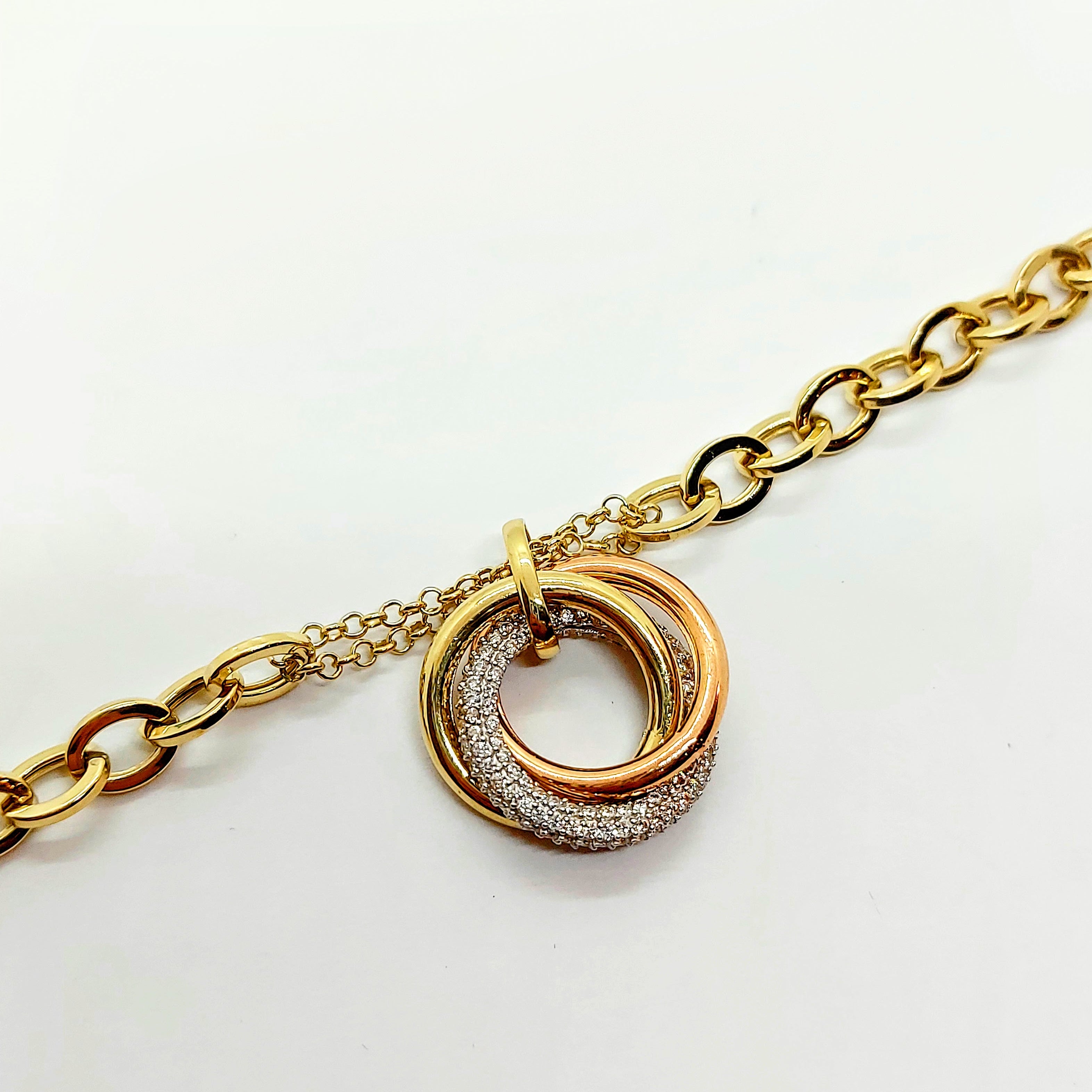 Bracelet en or 10 carats avec pendentifs ronds 3 tons