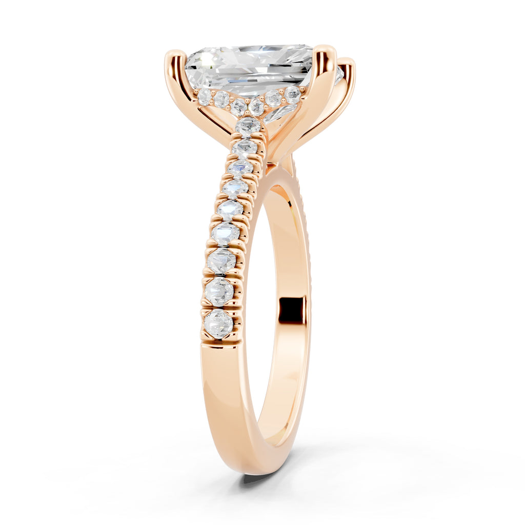 Customizable 2.5ct Lab Diamond Radiant cut Engagement Ring with Hidden Halo