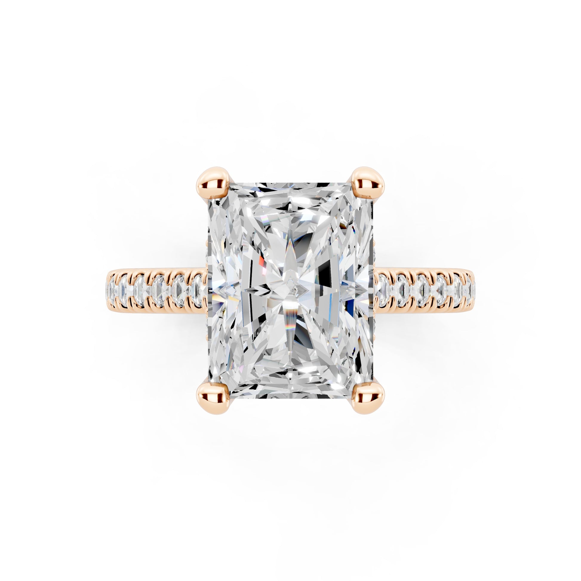 Customizable 2.5ct Lab Diamond Radiant cut Engagement Ring with Hidden Halo