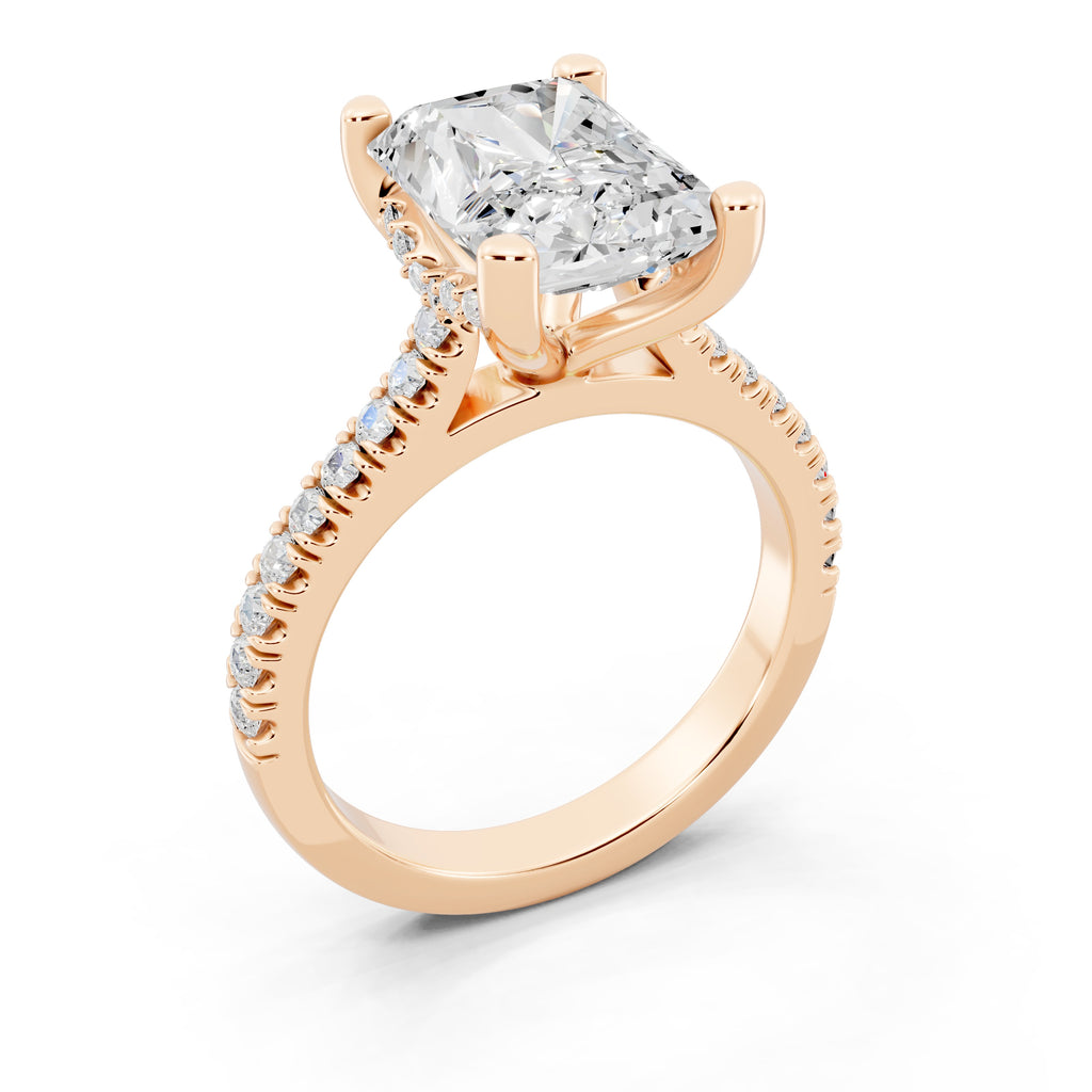 Customizable 2.5ct Lab Diamond Radiant cut Engagement Ring with Hidden Halo