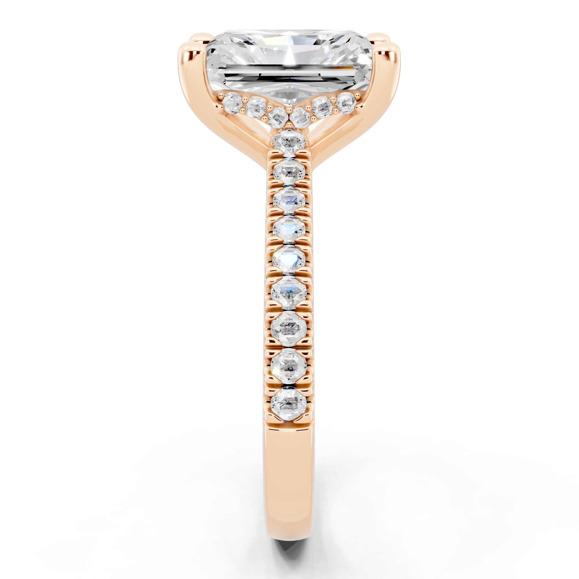 Customizable 2.5ct Lab Diamond Radiant cut Engagement Ring with Hidden Halo