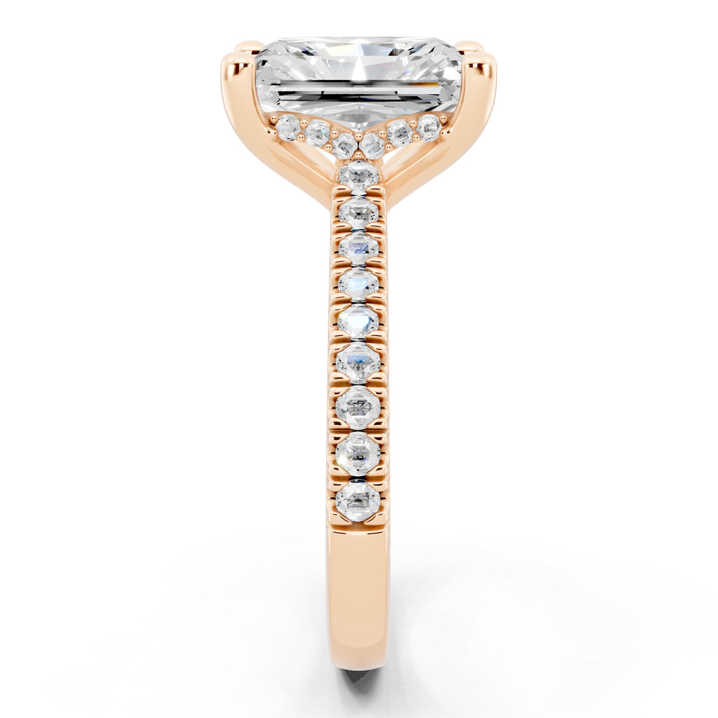 Customizable 2.5ct Lab Diamond Radiant cut Engagement Ring with Hidden Halo