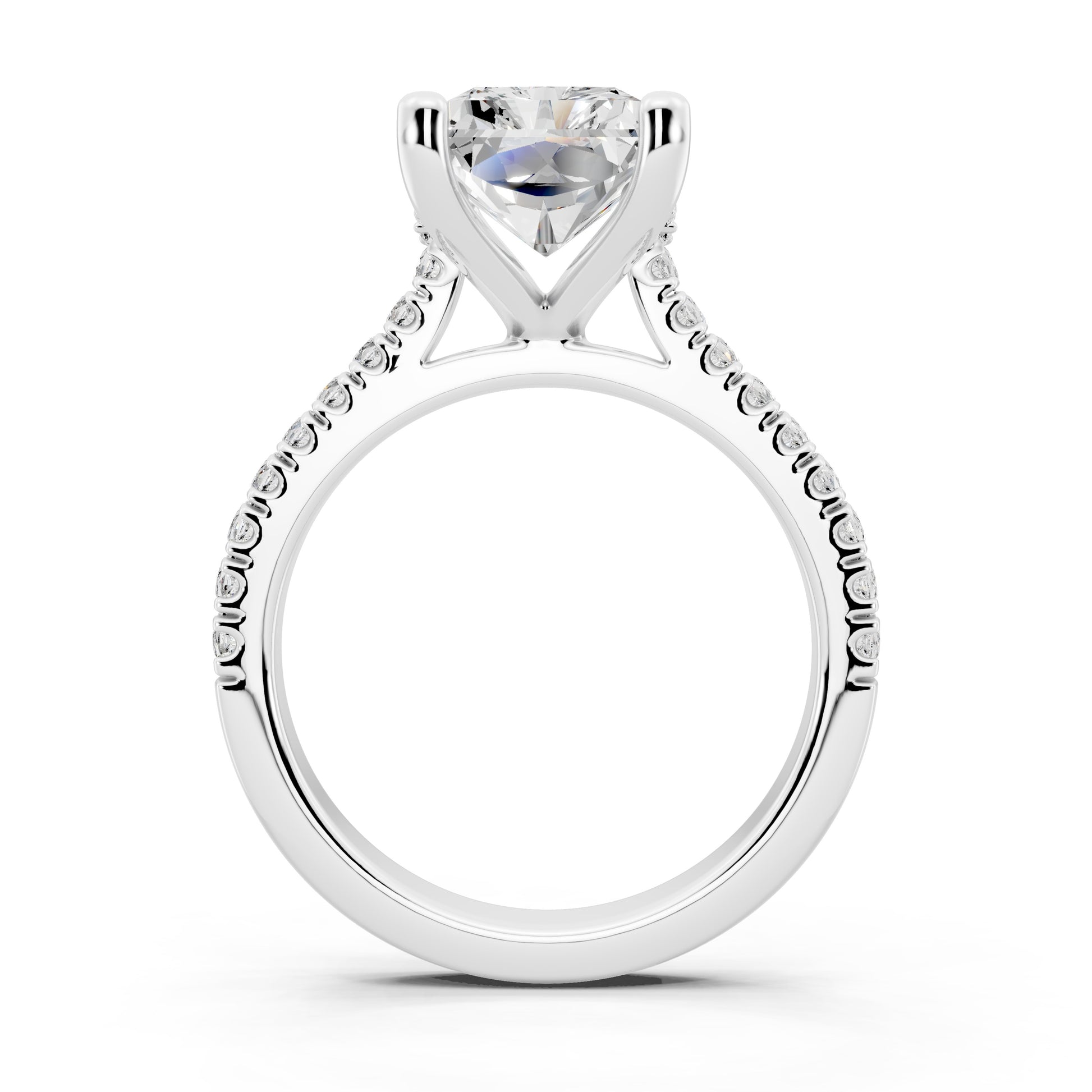 Customizable 2.5ct Lab Diamond Radiant cut Engagement Ring with Hidden Halo