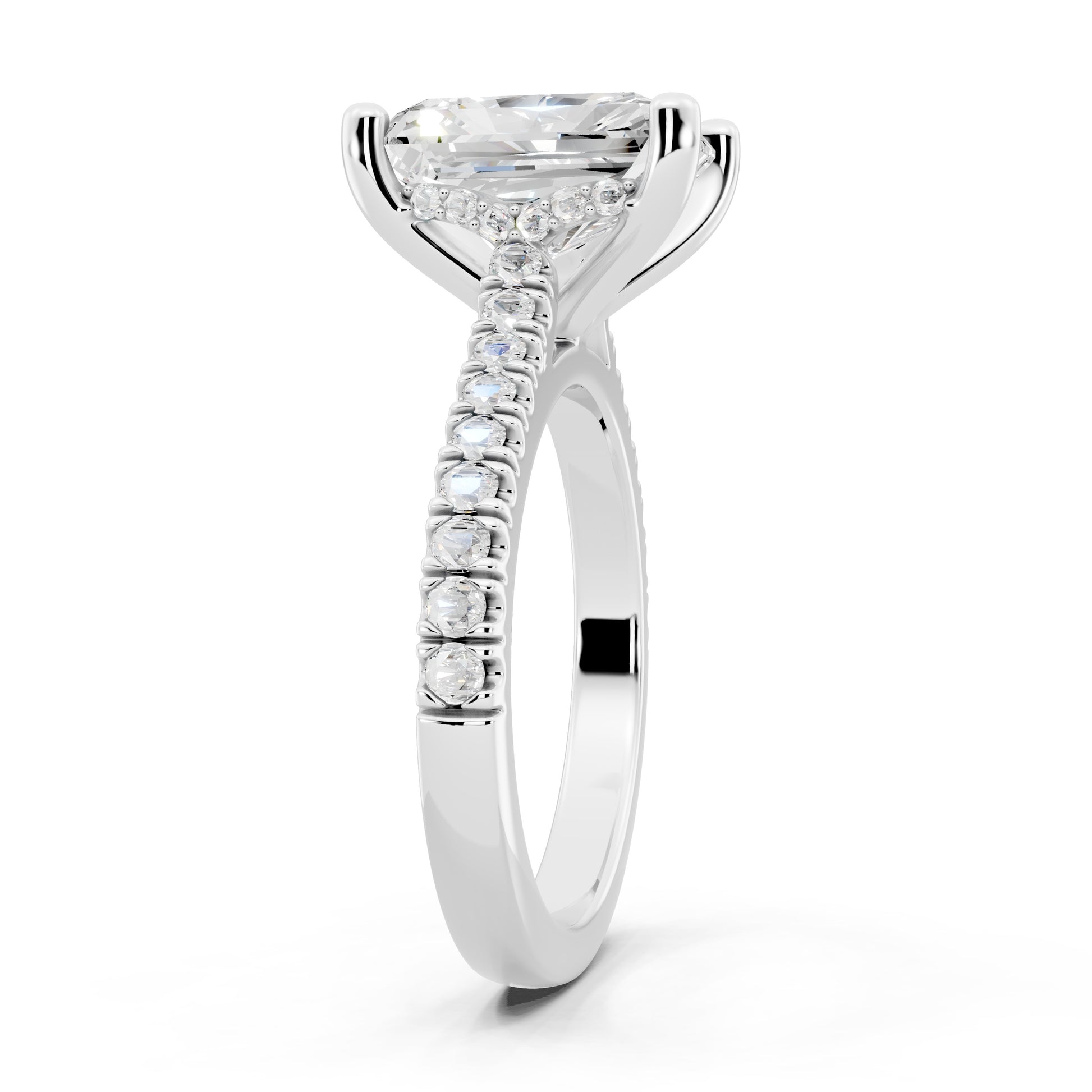 Customizable 2.5ct Lab Diamond Radiant cut Engagement Ring with Hidden Halo