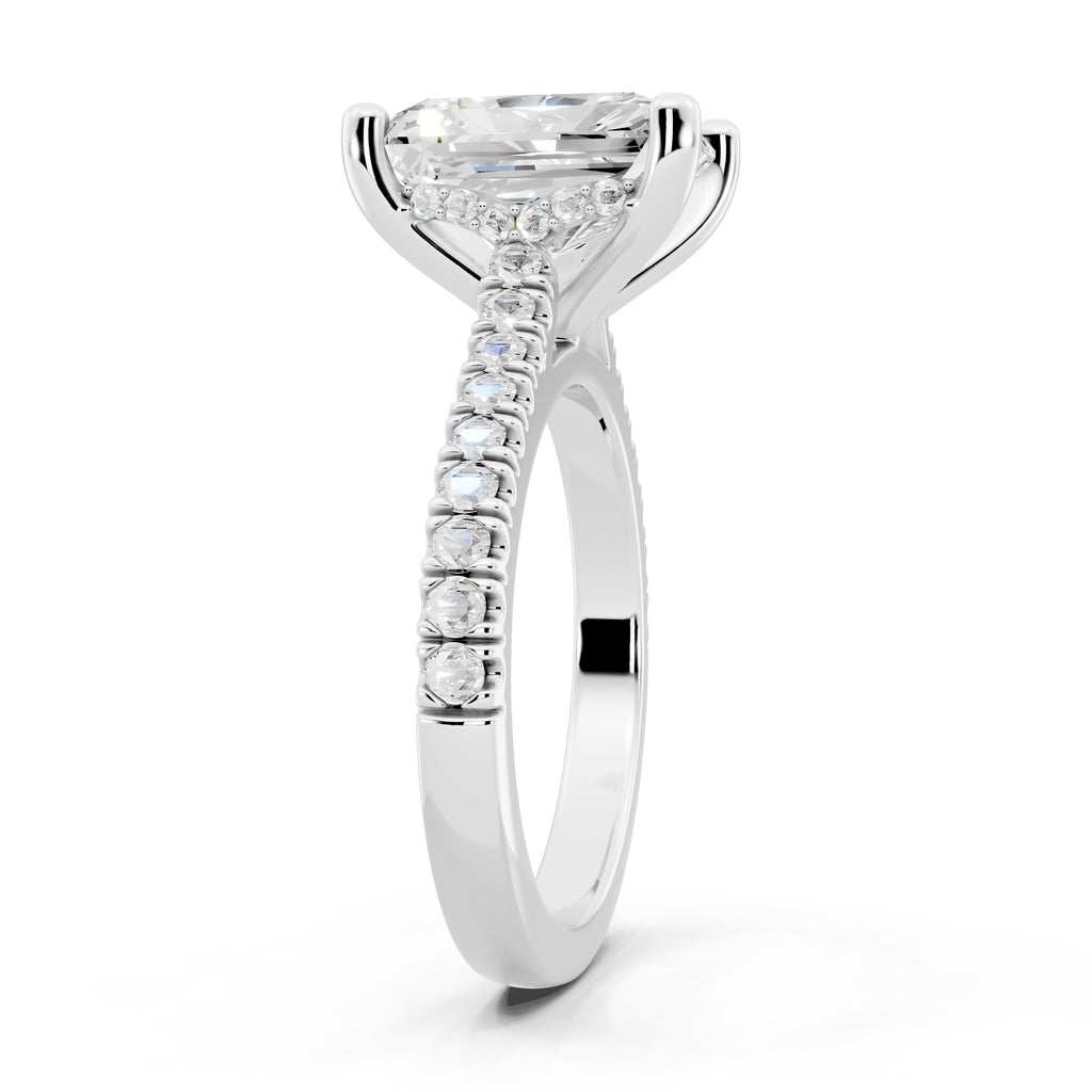 Customizable 2.5ct Lab Diamond Radiant cut Engagement Ring with Hidden Halo