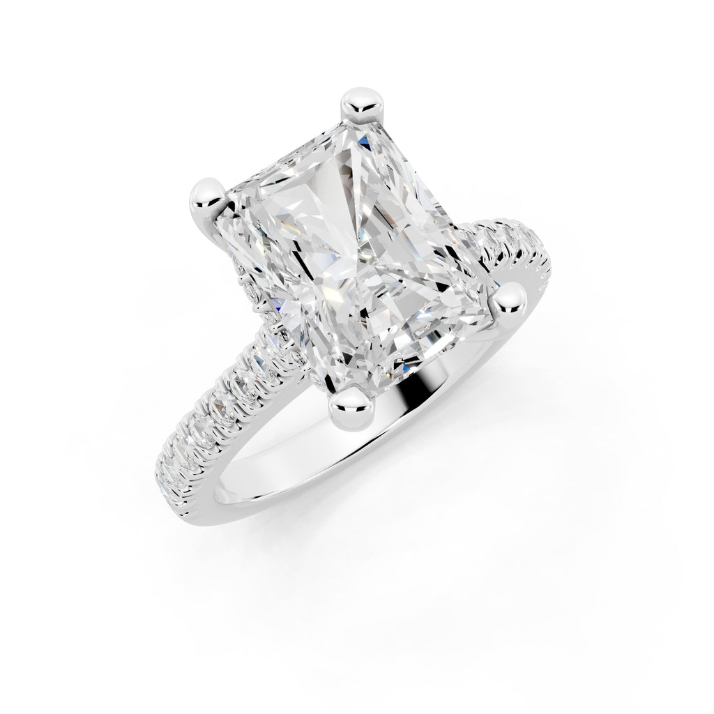 Customizable 2.5ct Lab Diamond Radiant cut Engagement Ring with Hidden Halo