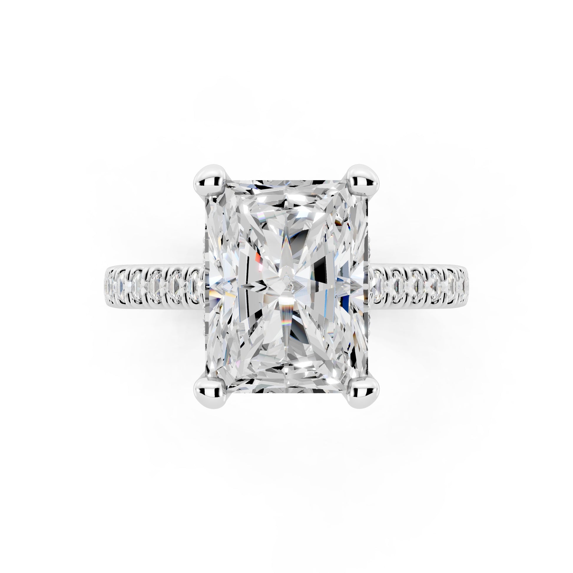 Customizable 2.5ct Lab Diamond Radiant cut Engagement Ring with Hidden Halo