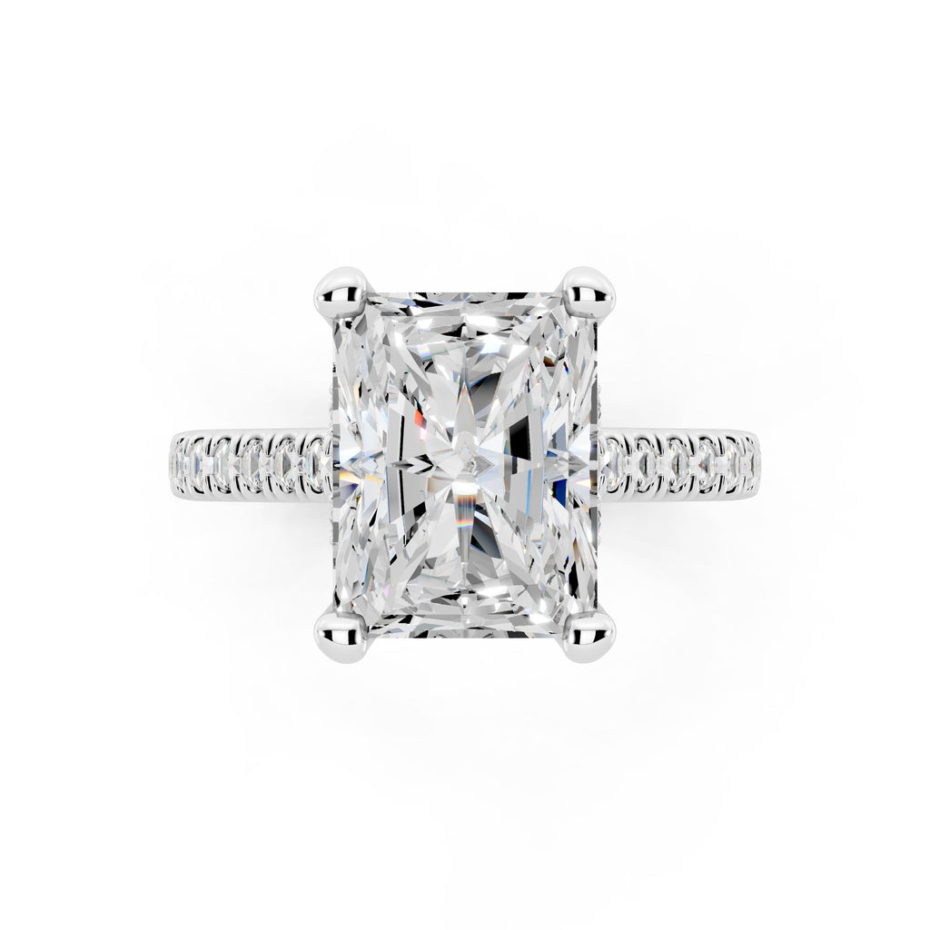 Customizable 2.5ct Lab Diamond Radiant cut Engagement Ring with Hidden Halo