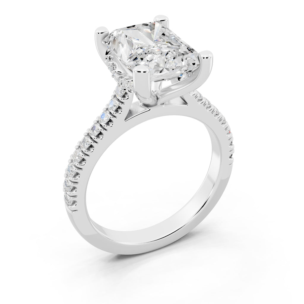 Customizable 2.5ct Lab Diamond Radiant cut Engagement Ring with Hidden Halo