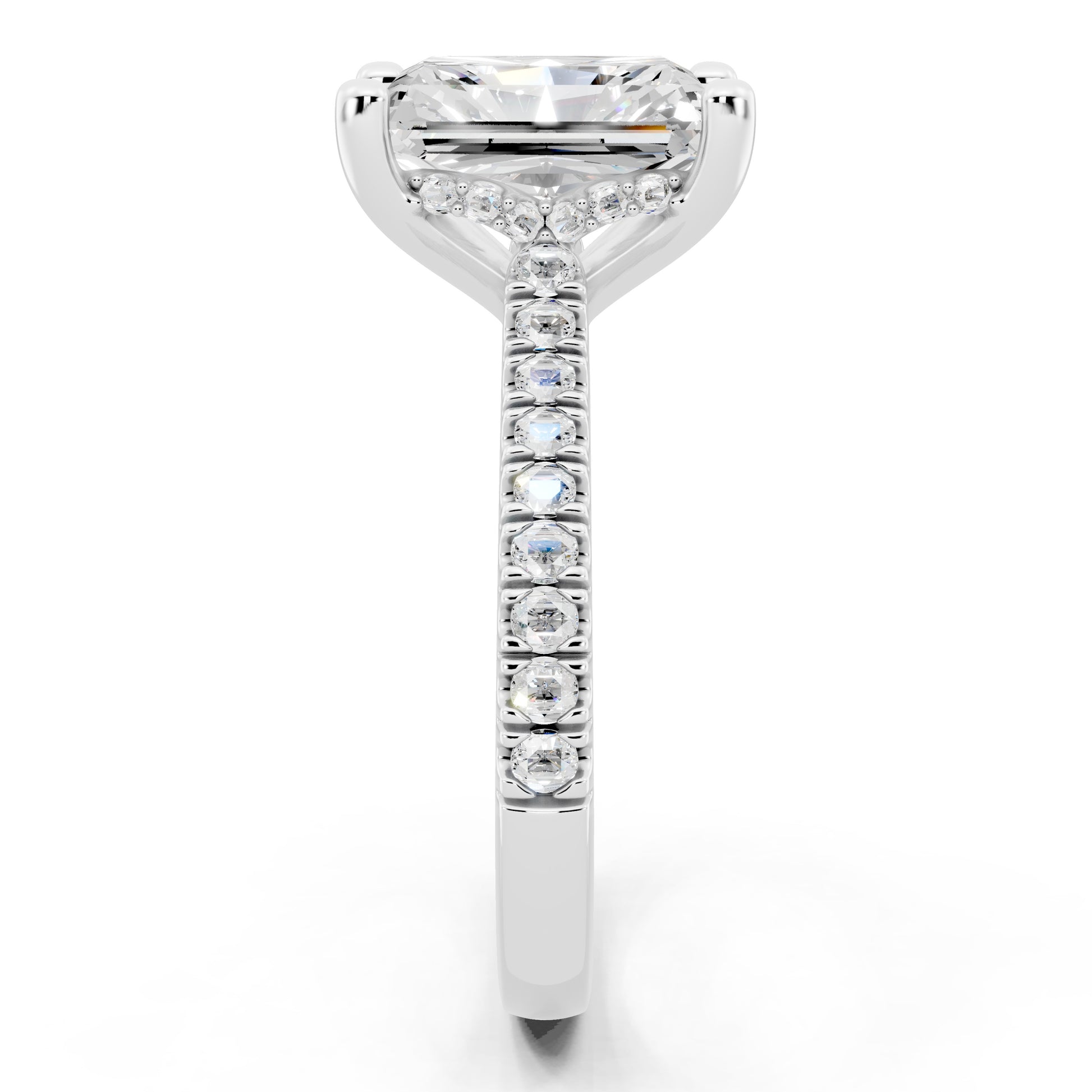 Customizable 2.5ct Lab Diamond Radiant cut Engagement Ring with Hidden Halo