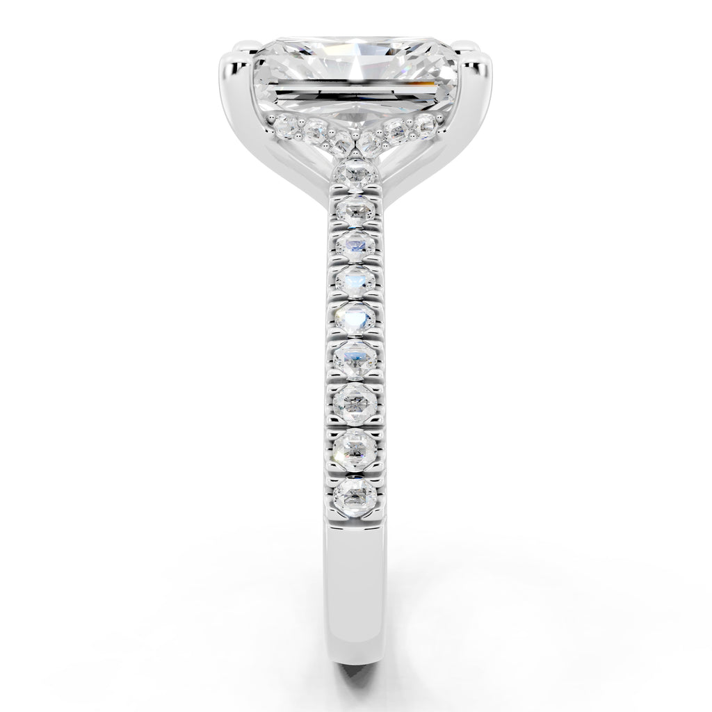 Customizable 2.5ct Lab Diamond Radiant cut Engagement Ring with Hidden Halo