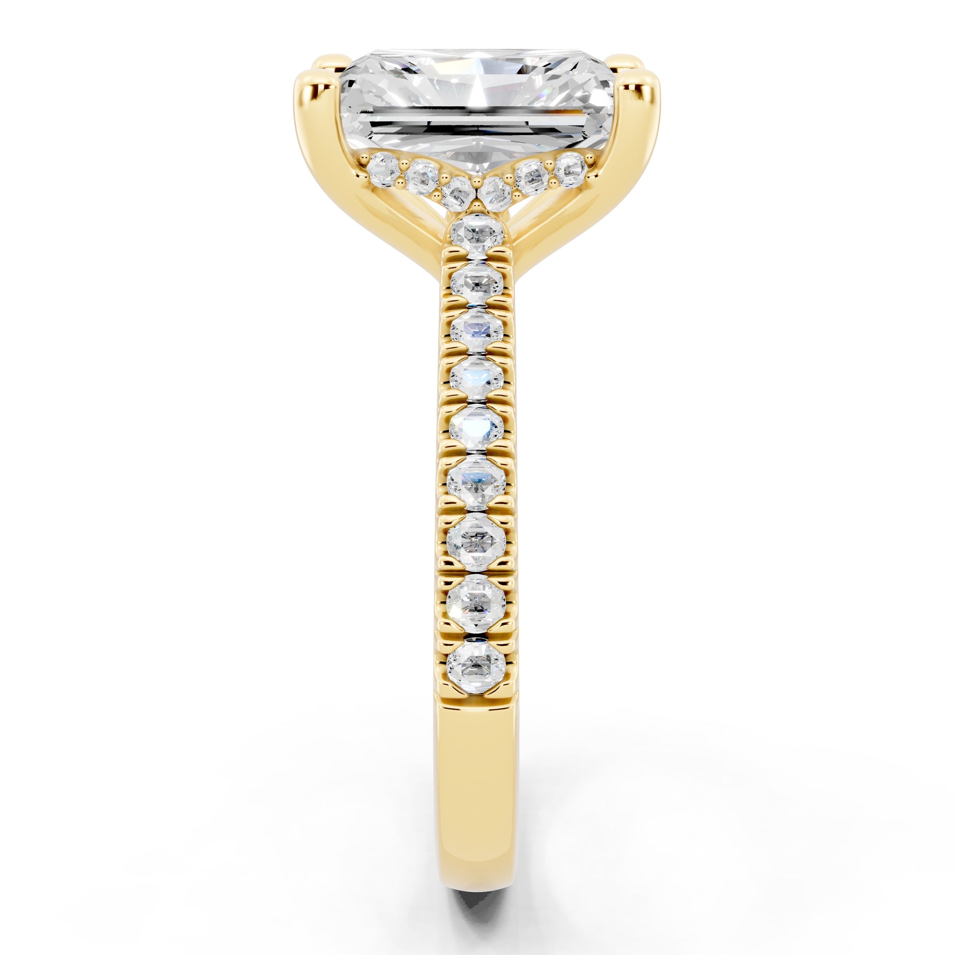 Customizable 2.5ct Lab Diamond Radiant cut Engagement Ring with Hidden Halo