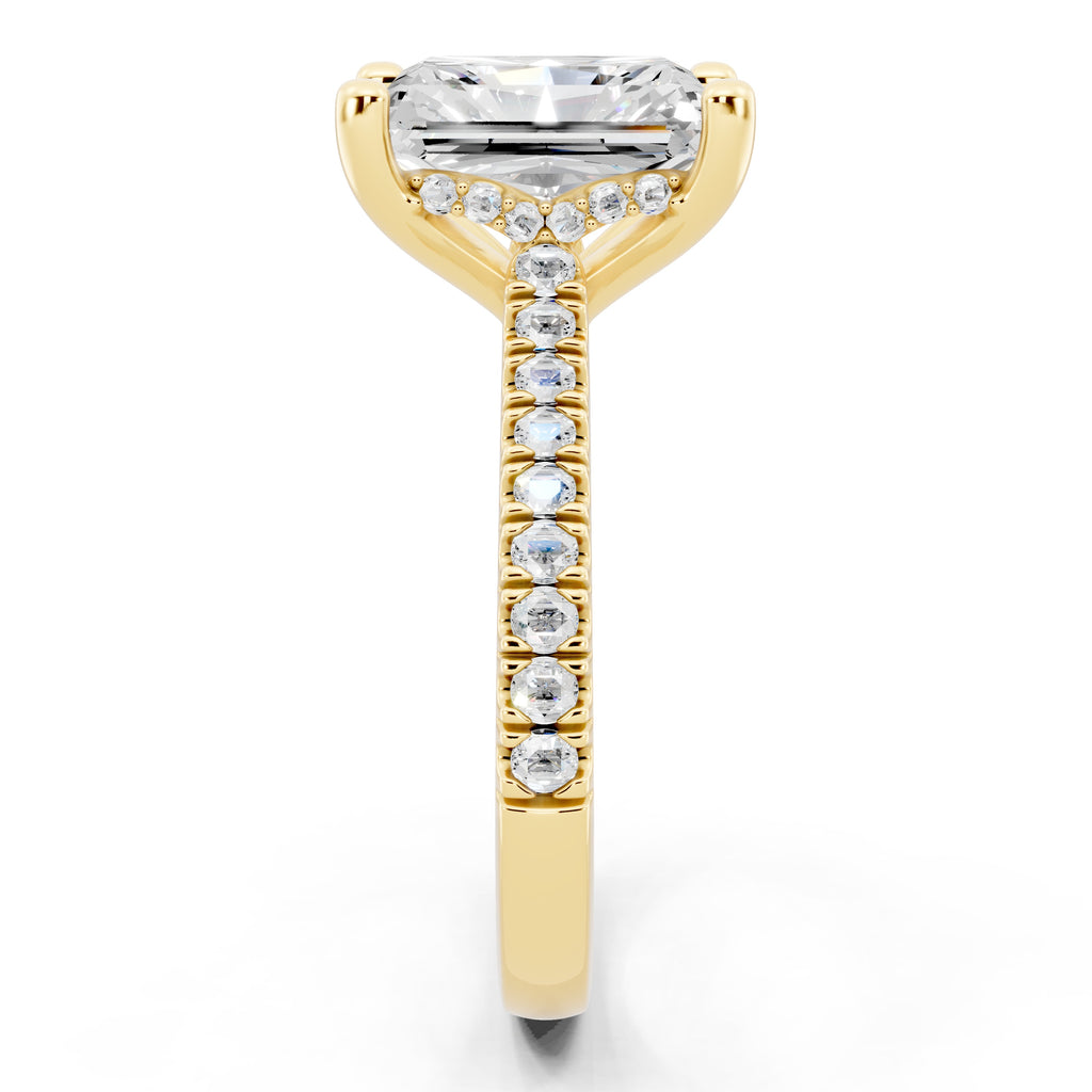Customizable 2.5ct Lab Diamond Radiant cut Engagement Ring with Hidden Halo