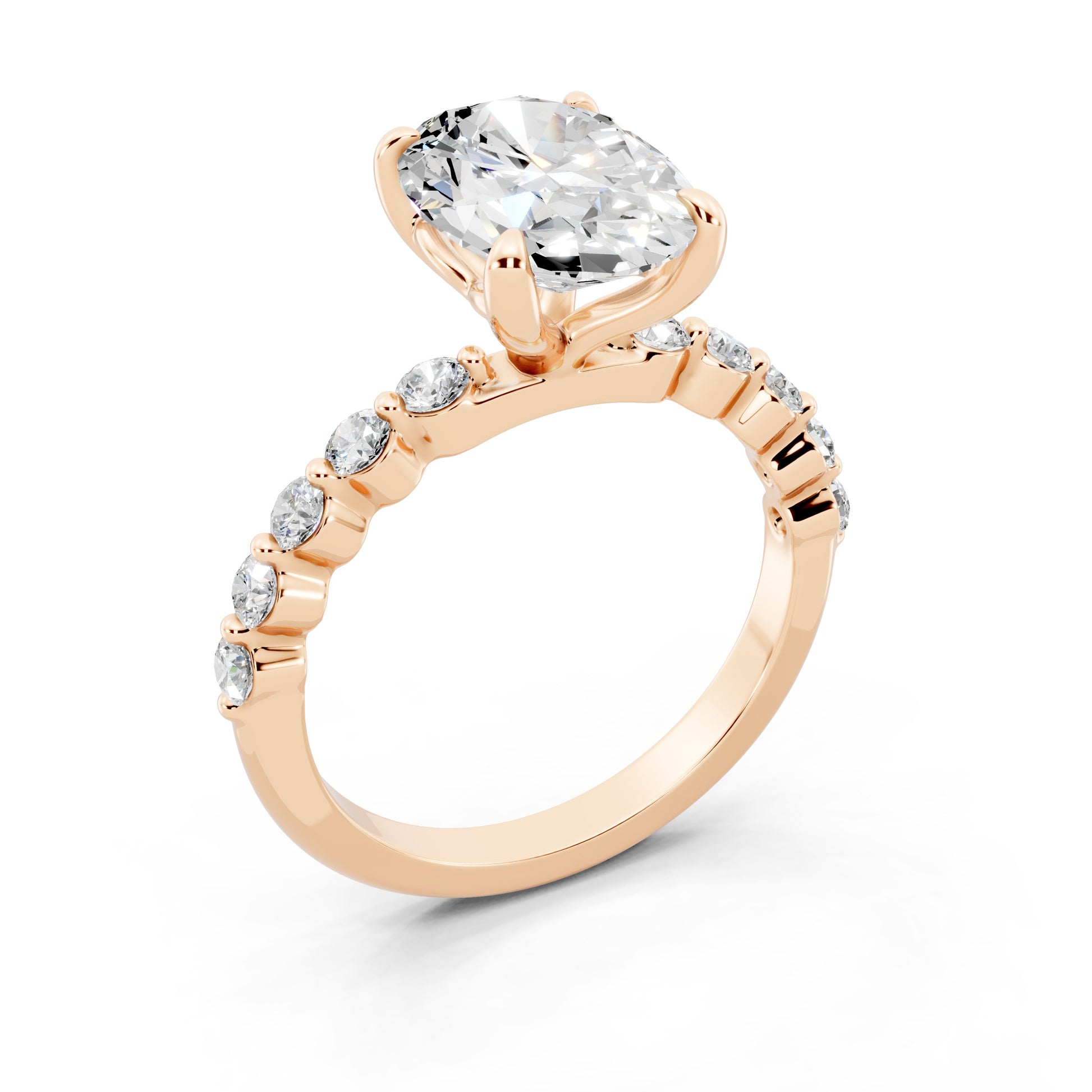Customizable 2ct Lab Diamond Oval cut Prong band Engagement Ring