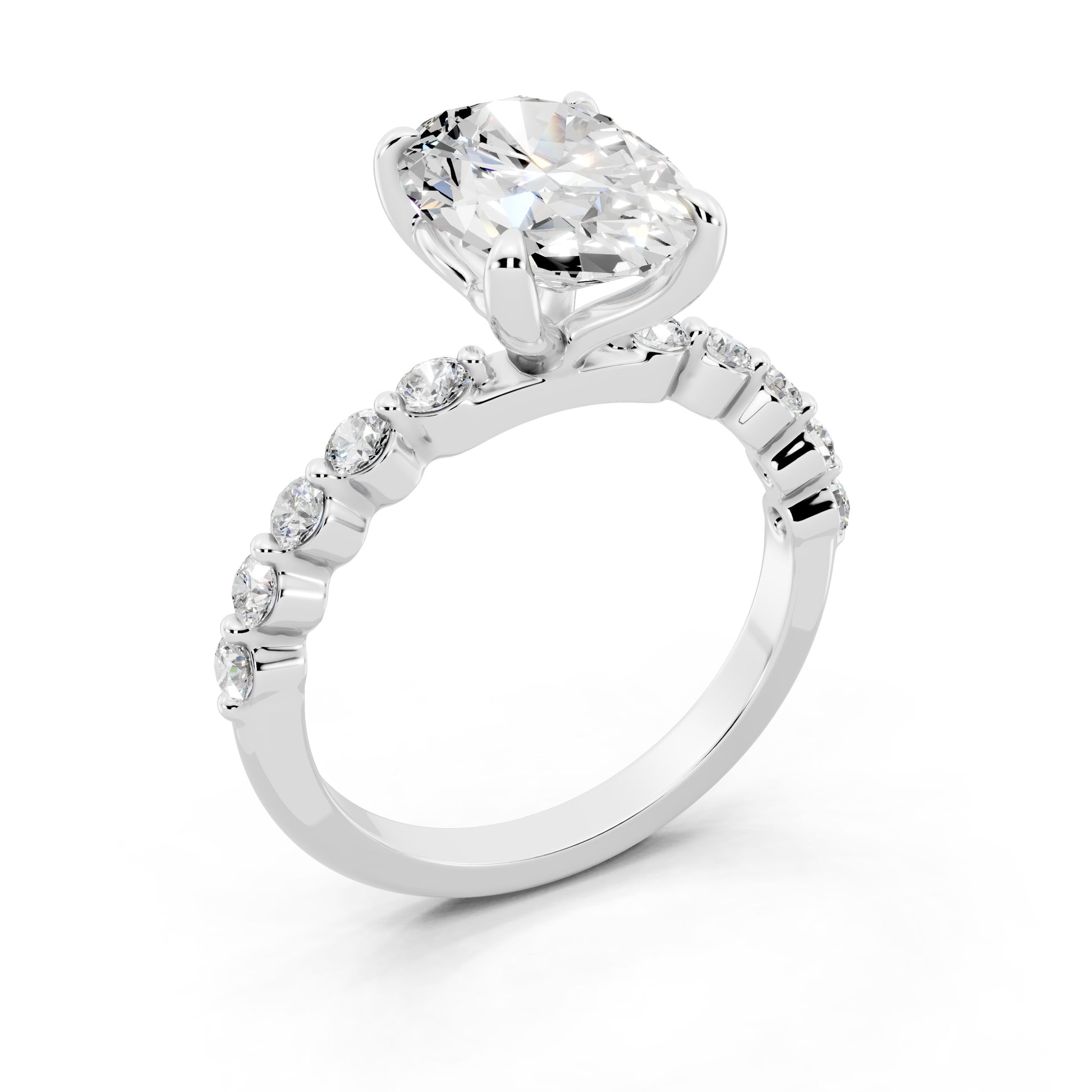Customizable 2ct Lab Diamond Oval cut Prong band Engagement Ring