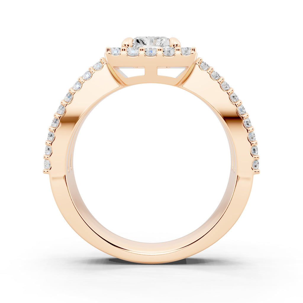 Customizable 3 row band with 1ct Halo center Radiant cut Lab Diamond