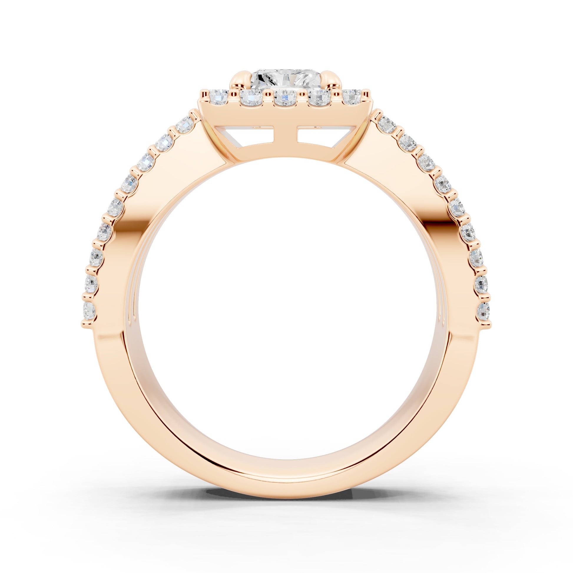 Customizable 3 row band with 1ct Halo center Radiant cut Lab Diamond