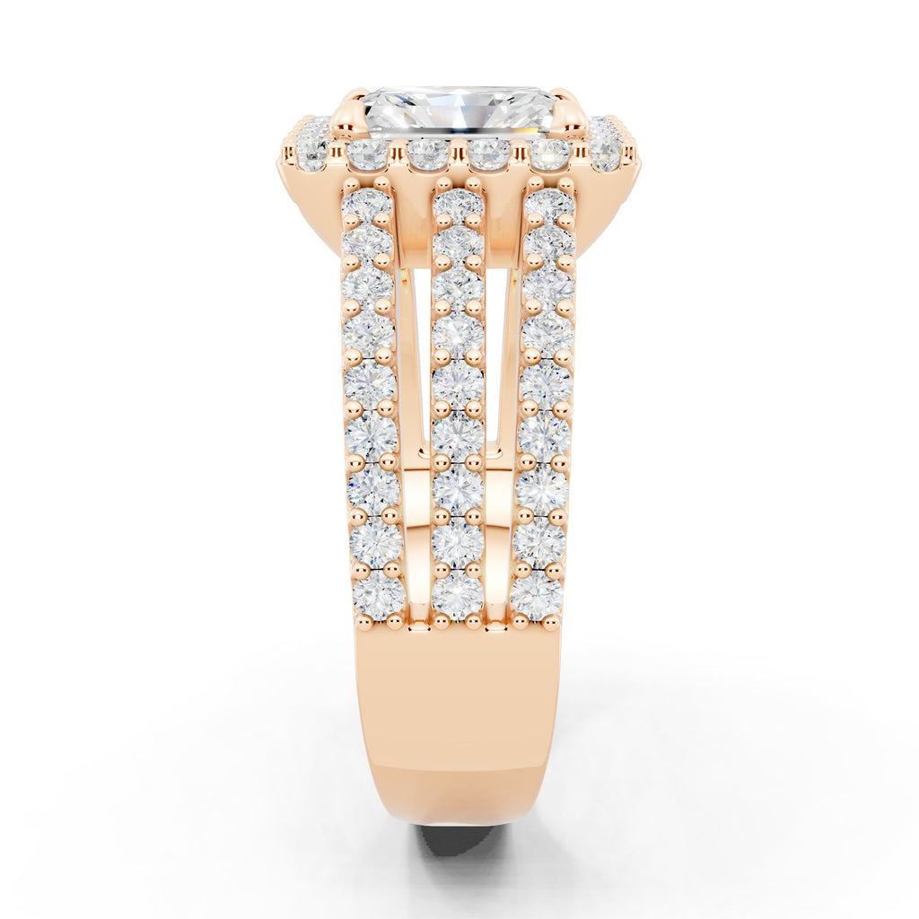 Customizable 3 row band with 1ct Halo center Radiant cut Lab Diamond
