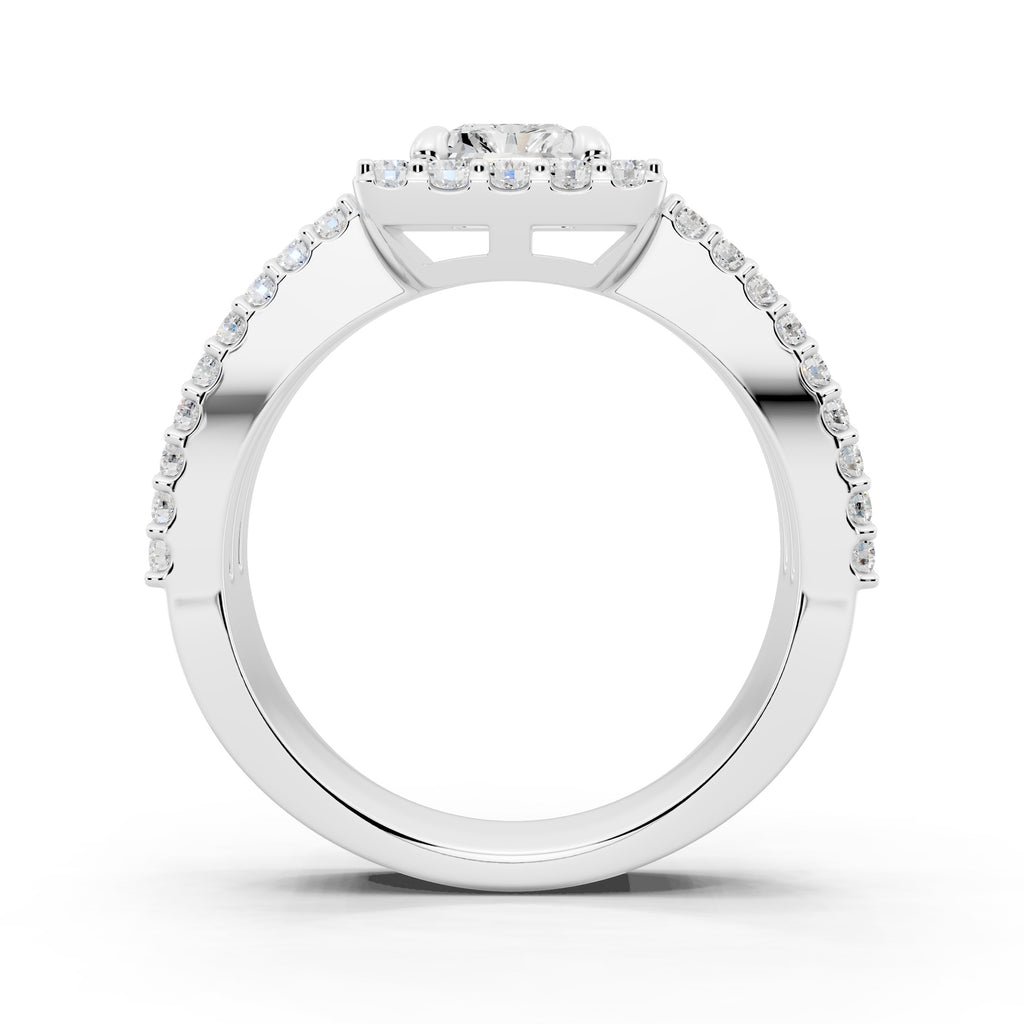 Customizable 3 row band with 1ct Halo center Radiant cut Lab Diamond
