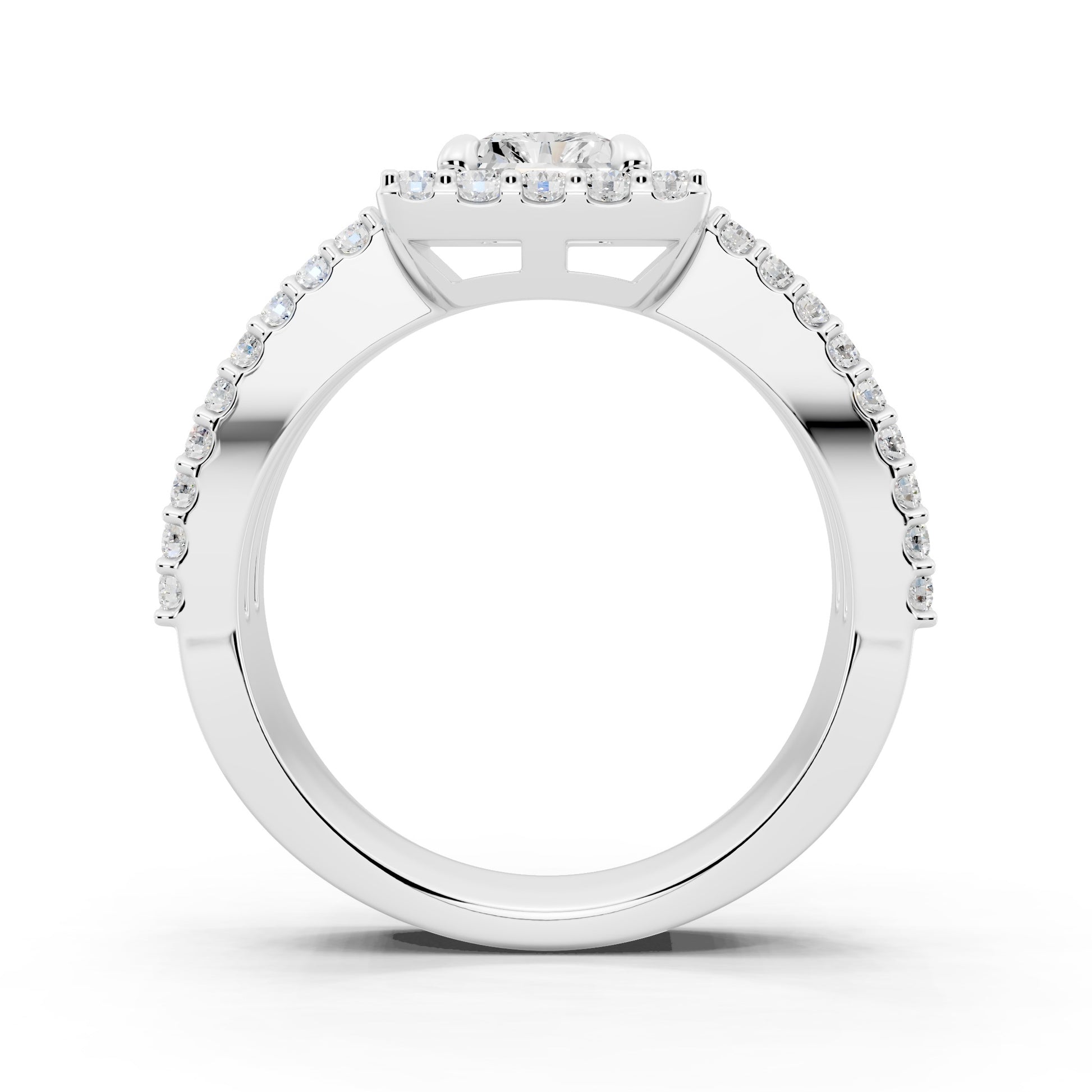 Customizable 3 row band with 1ct Halo center Radiant cut Lab Diamond