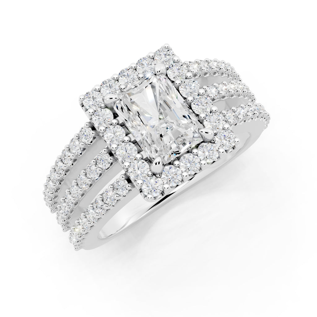 Customizable 3 row band with 1ct Halo center Radiant cut Lab Diamond