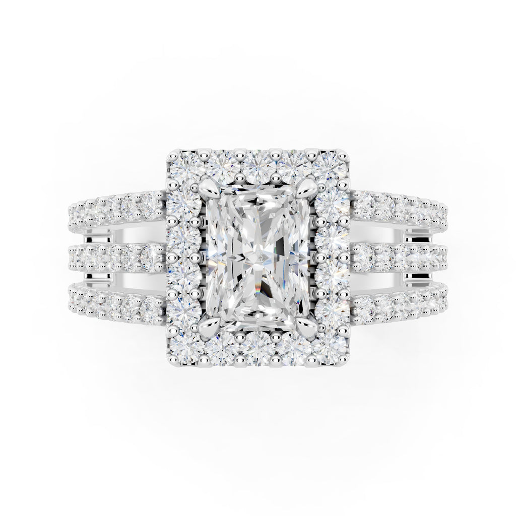 Customizable 3 row band with 1ct Halo center Radiant cut Lab Diamond