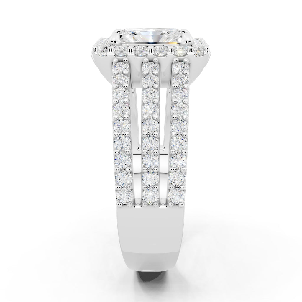 Customizable 3 row band with 1ct Halo center Radiant cut Lab Diamond
