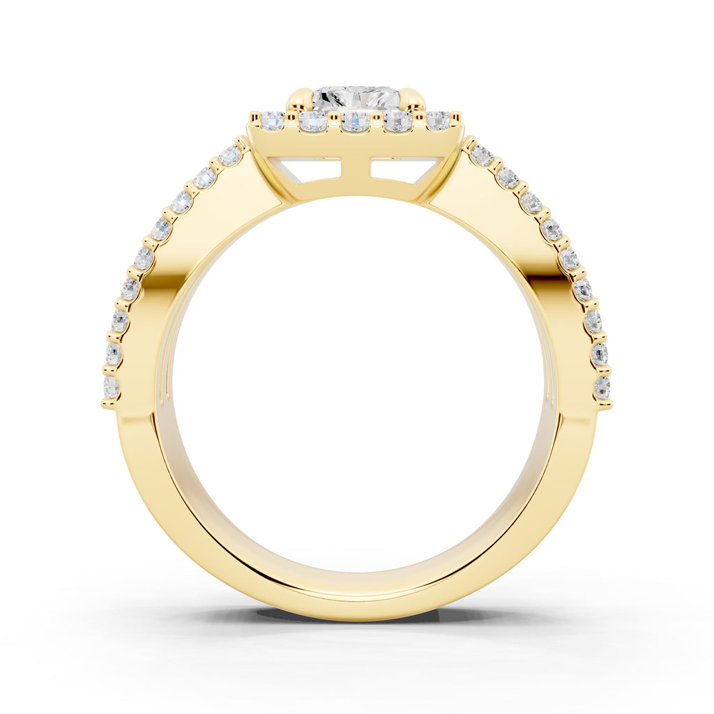 Customizable 3 row band with 1ct Halo center Radiant cut Lab Diamond