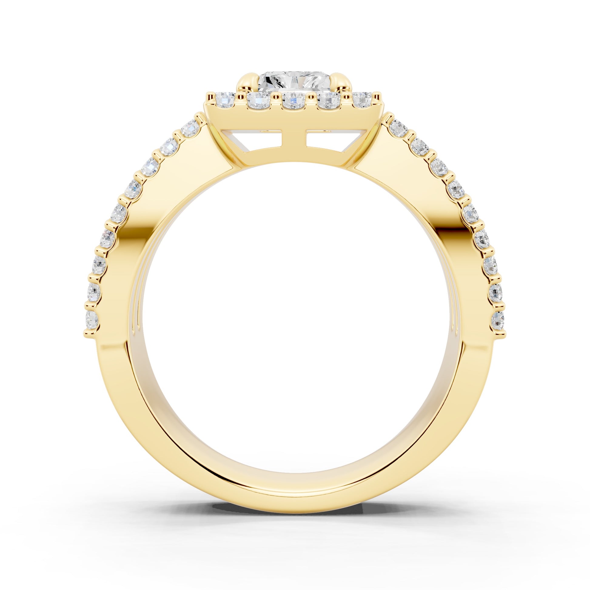 Customizable 3 row band with 1ct Halo center Radiant cut Lab Diamond