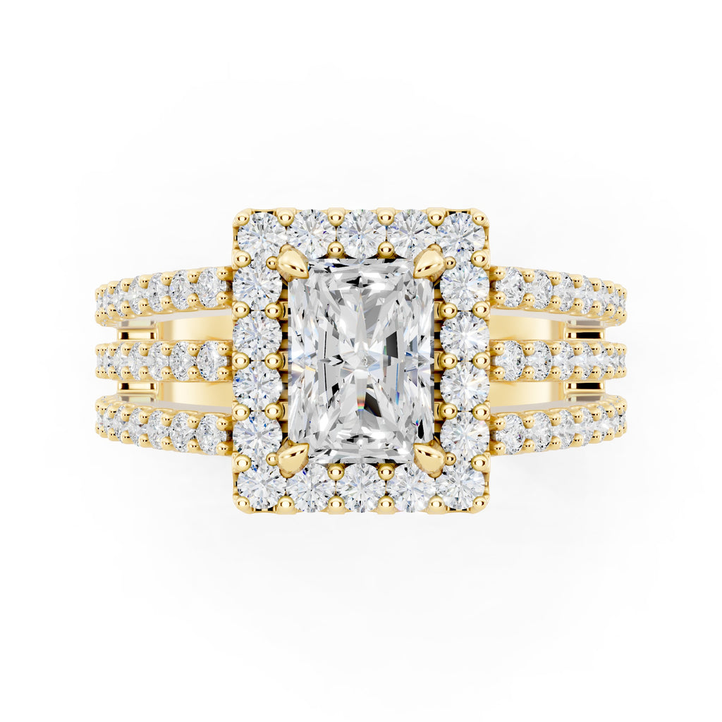 Customizable 3 row band with 1ct Halo center Radiant cut Lab Diamond