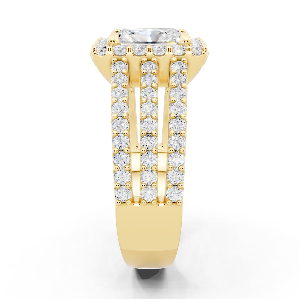 Customizable 3 row band with 1ct Halo center Radiant cut Lab Diamond