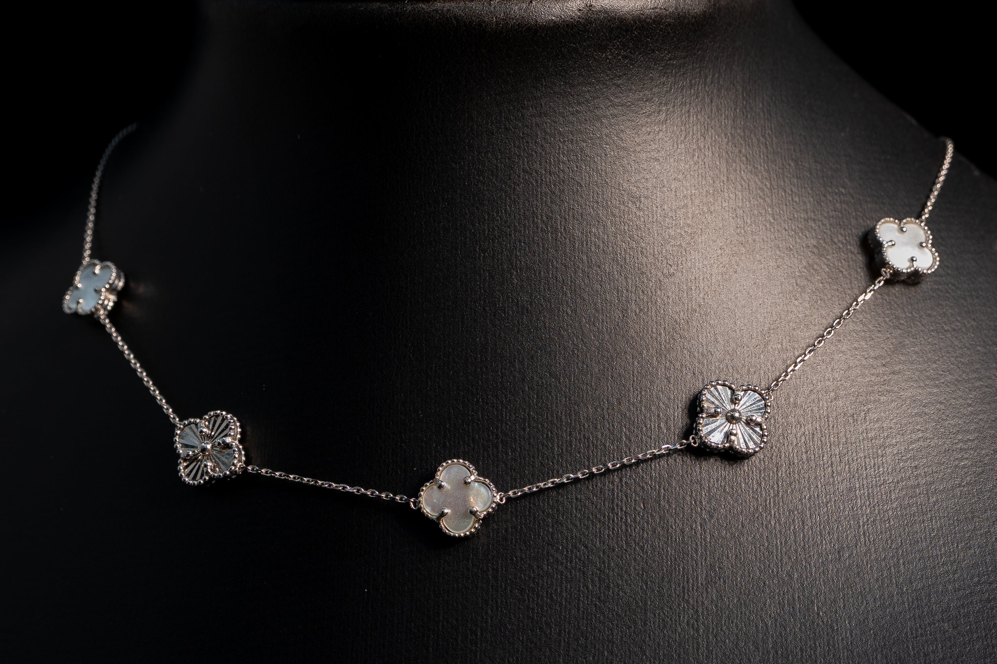 10k White Gold Solid Clover leaf Chain/Necklace