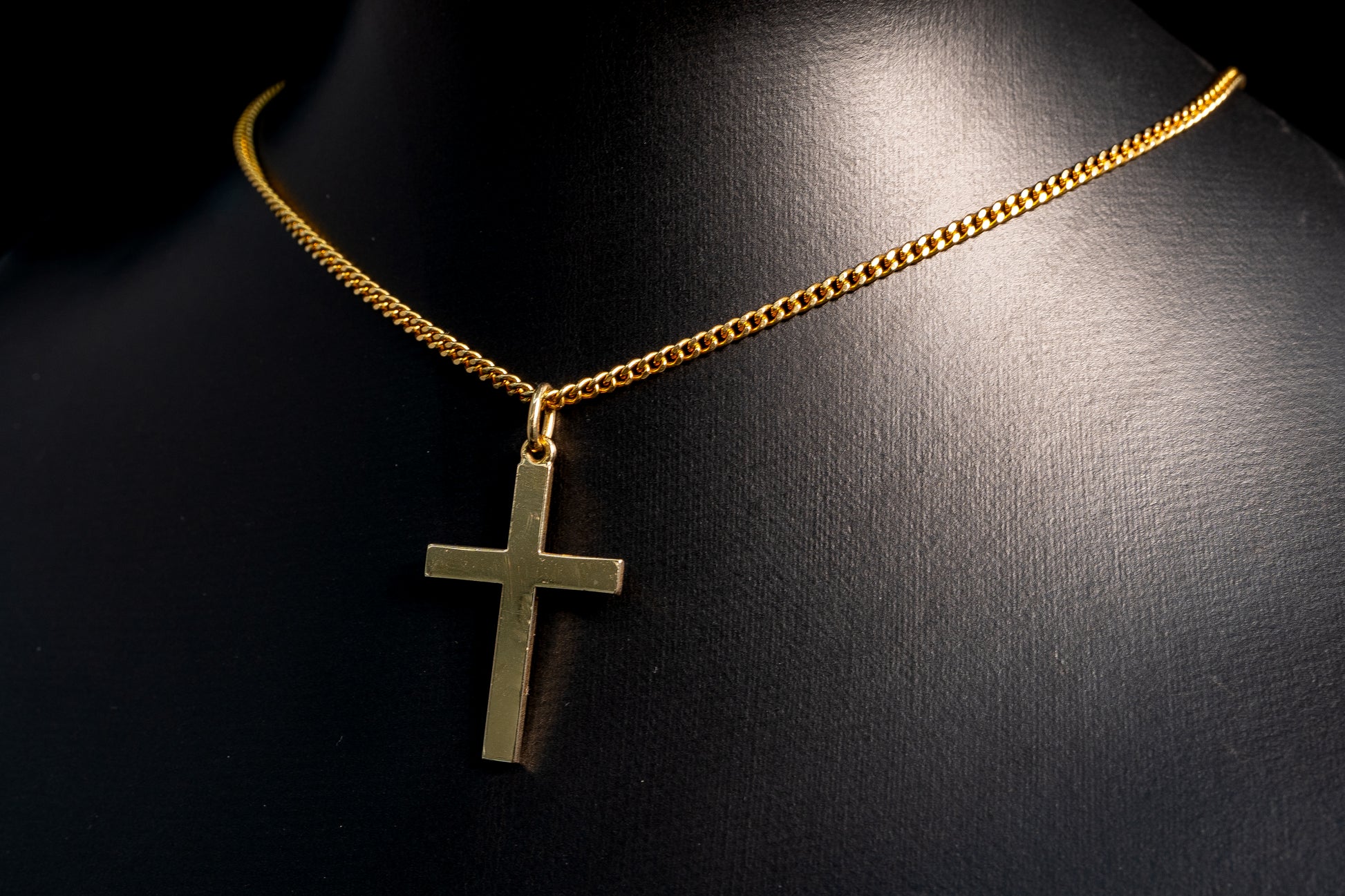 Chaîne cubaine en or massif 18 carats avec croix, largeur 2,4 mm