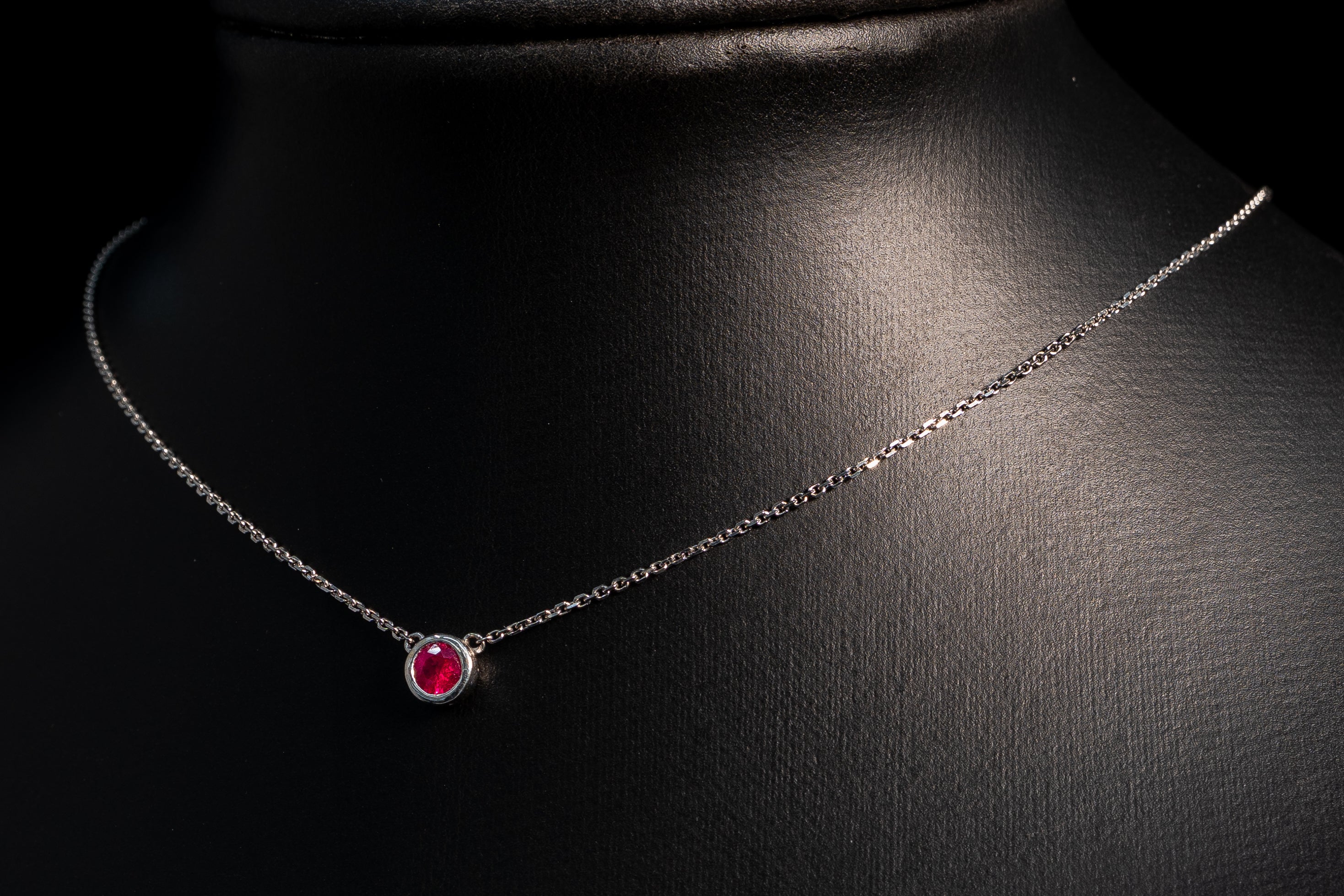 14k White Gold Ruby Necklace Bezel Setting
