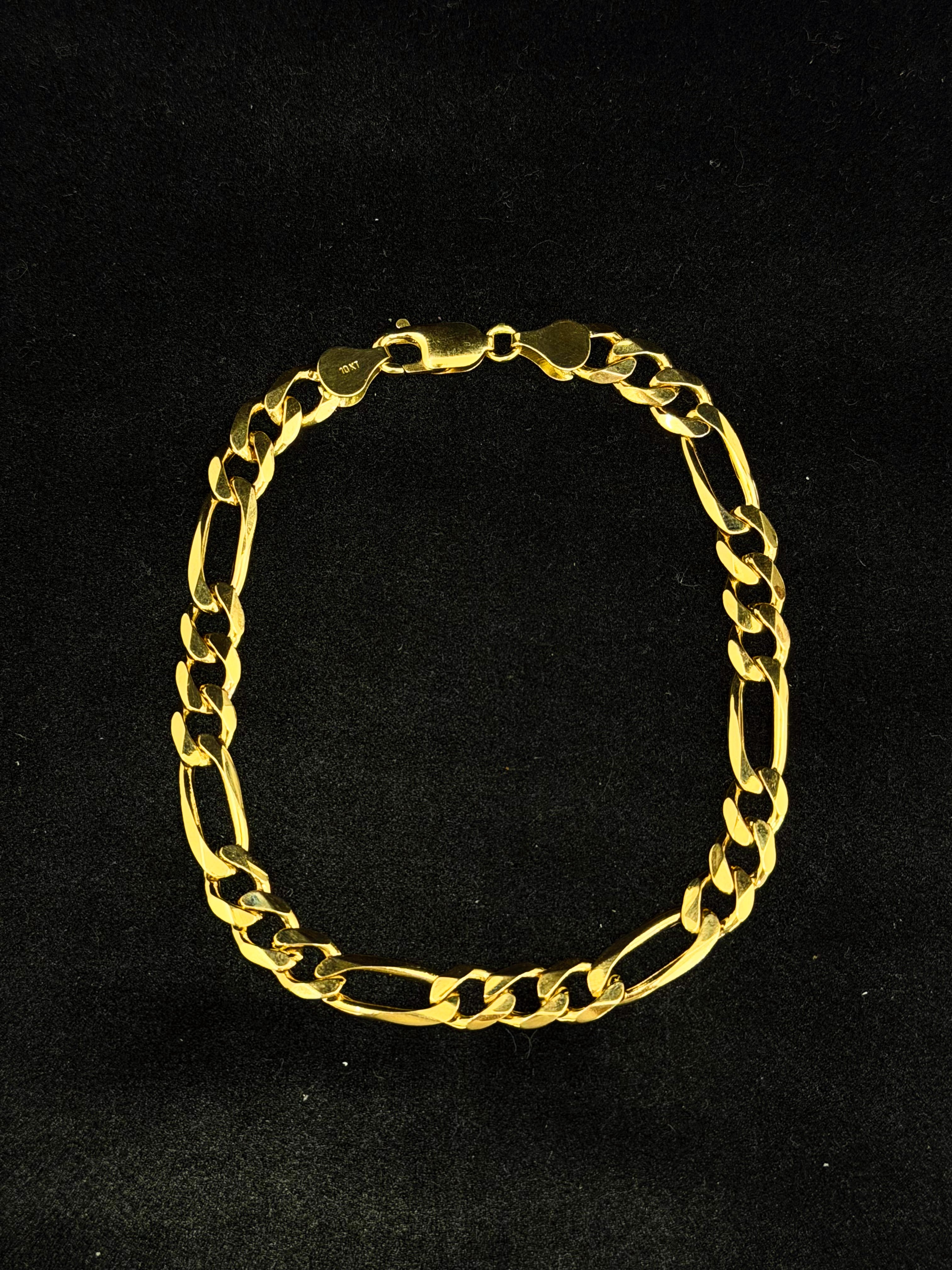 10k Gold Solid Figaro Bracelet 6.5mm